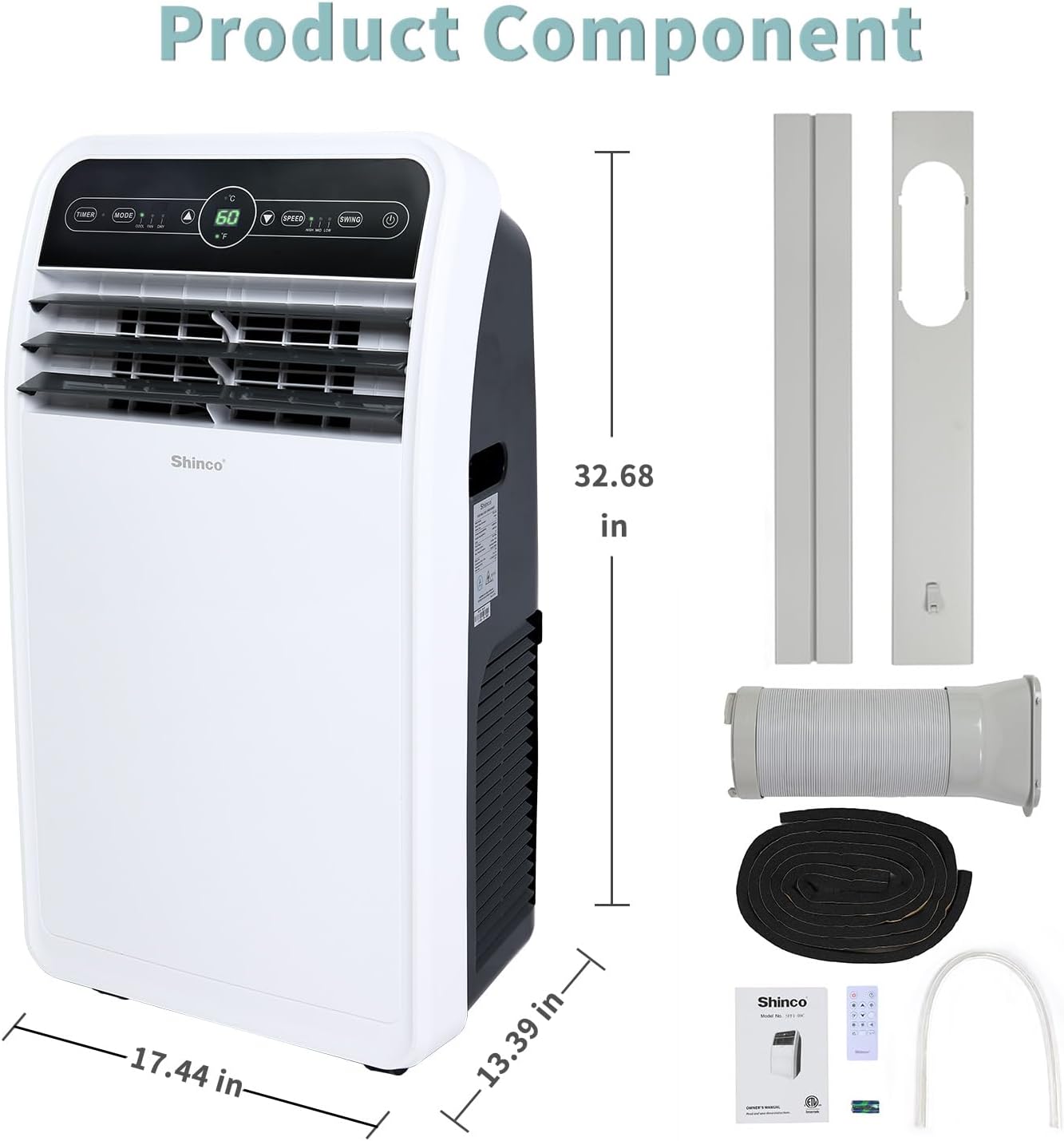Portable Air Conditioner 12000 BTU with Dehumidifier and Fan Modes, Remote Control, 24h Timer, Window Kit